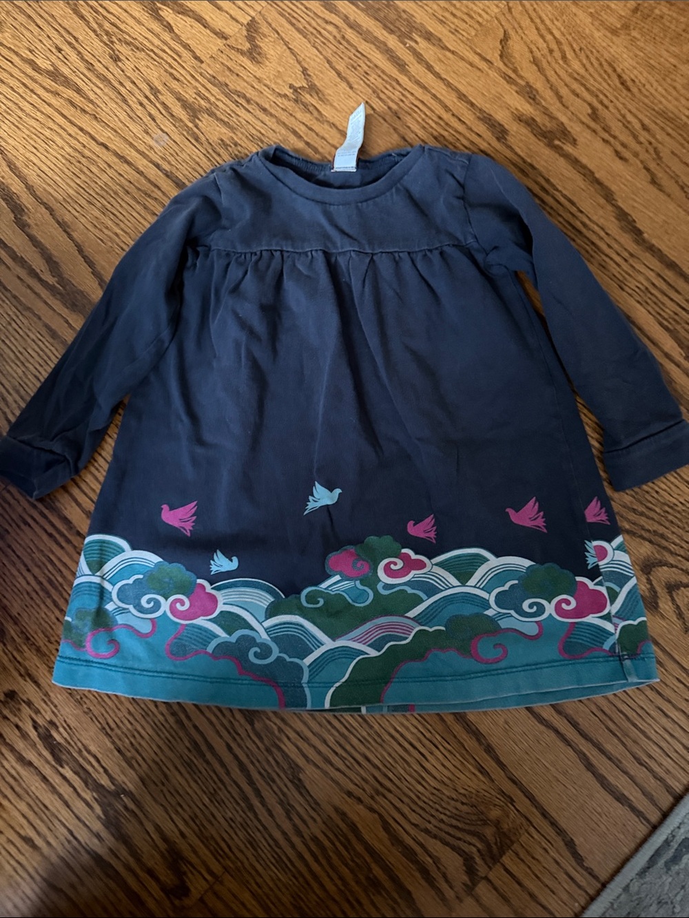 Tea Collection Navy Long-Sleeve Dress with Teal & Pink Border